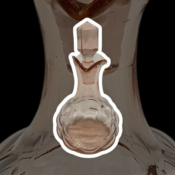 Pink Depression Glass 5" Bottle with Hexagon Shaped Stopper, MCM Collectible - Picture 3 of 13